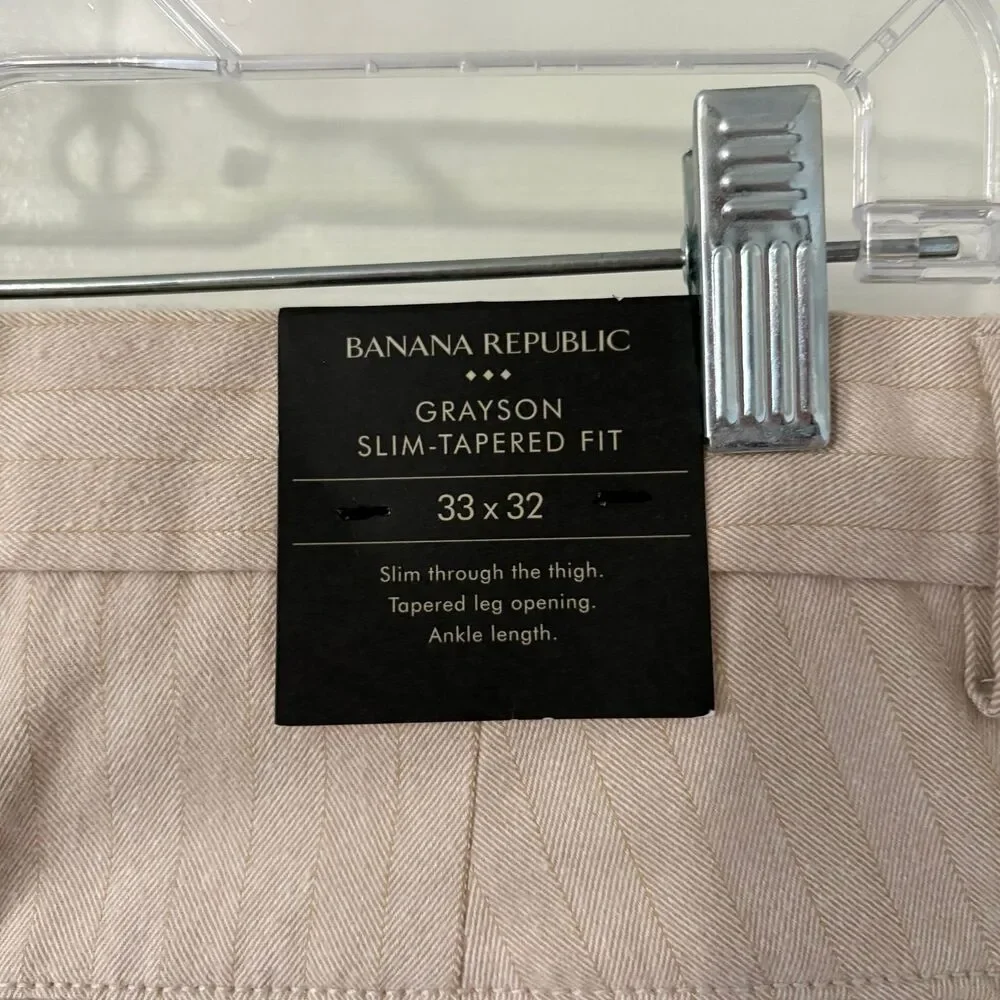 Banana Republic Grayson Slim-Tapered Fit Beige Check NWT 33x32